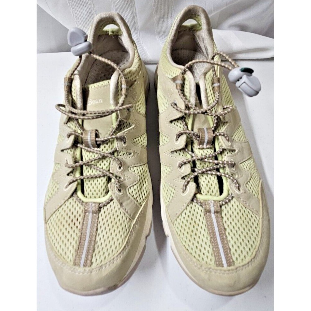 LL BEAN SPORT women hiking running green beige faux leather Mesh sneakers 8M